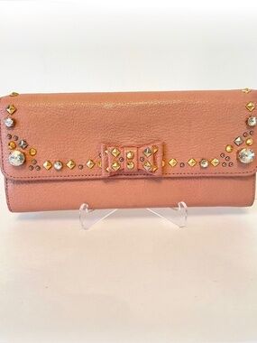 Miu Miu Rhinestone leather wallet/pink mauve/ Bow